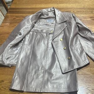 Metallic Leather Jacket/Skirt Set